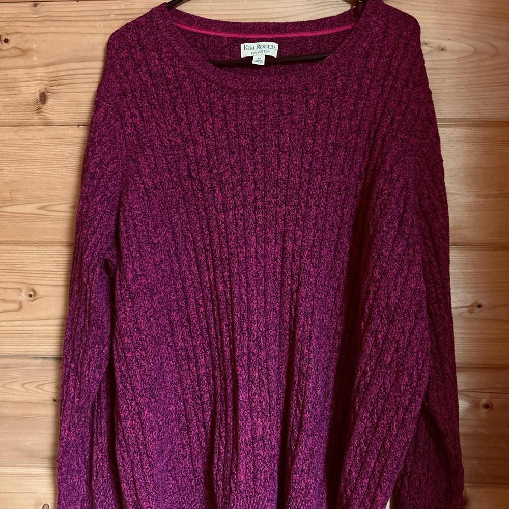 Women’s 3X Kim Rogers pull over cable knit magenta pink navy